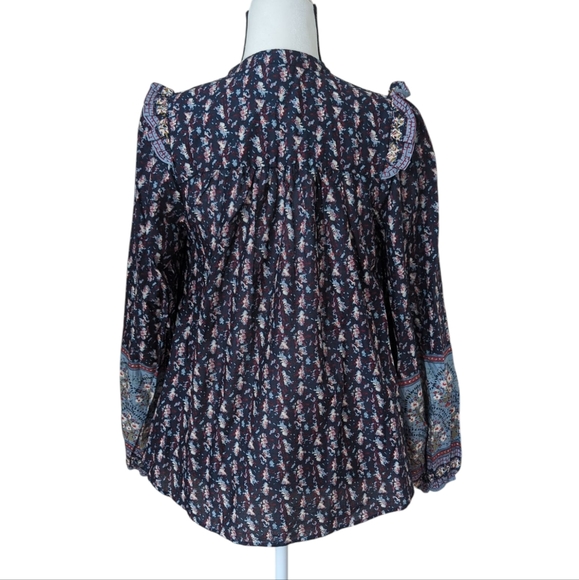 NWT Joie Floral Ruffle Button Up Prairie High Low Blouse VARIOUS SIZES Blue - Picture 9 of 11
